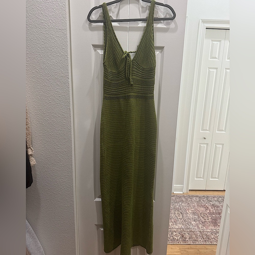 Torn by Ronny Kobo Green Ribbed Bodycon Maxi Dress (M)